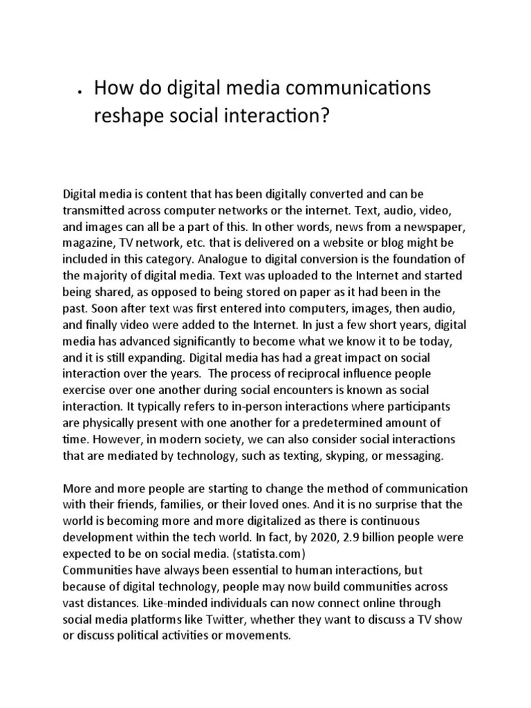 How Do Digital Media Communications Reshape Social Interaction PDF