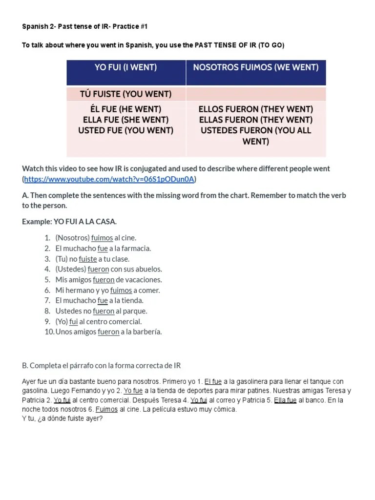 Past Tense of IR Practice 1 PDF