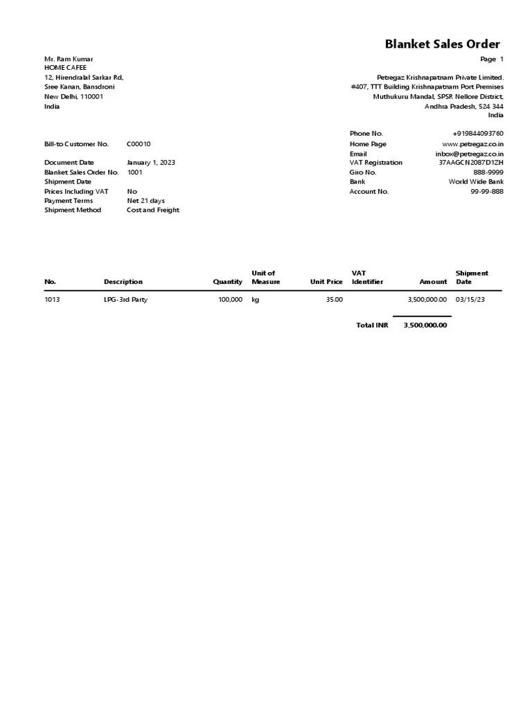 Blanket Sales Order PDF Financial Economics Market (Economics)