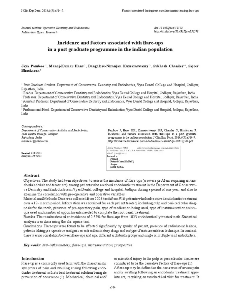 Incidence and Factors Associated With FlareUps in A Post Graduate