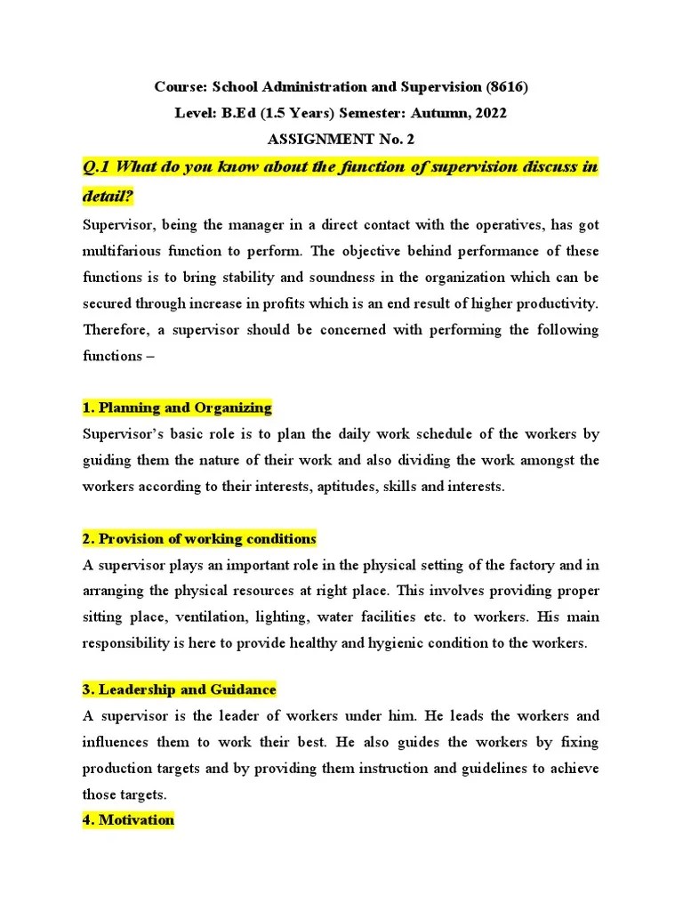 Q.1 What Do You Know About The Function of Supervision Discuss in Detail? PDF Teachers Wash