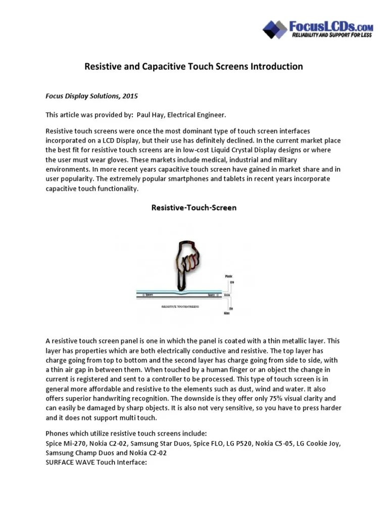 Comparing Resistive and Capacitive Touch Screen Technologies