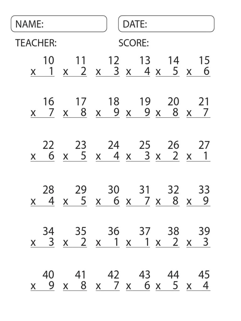 2 digit by 1 digit MULTIPLICATION WORKSHEETS | PDF