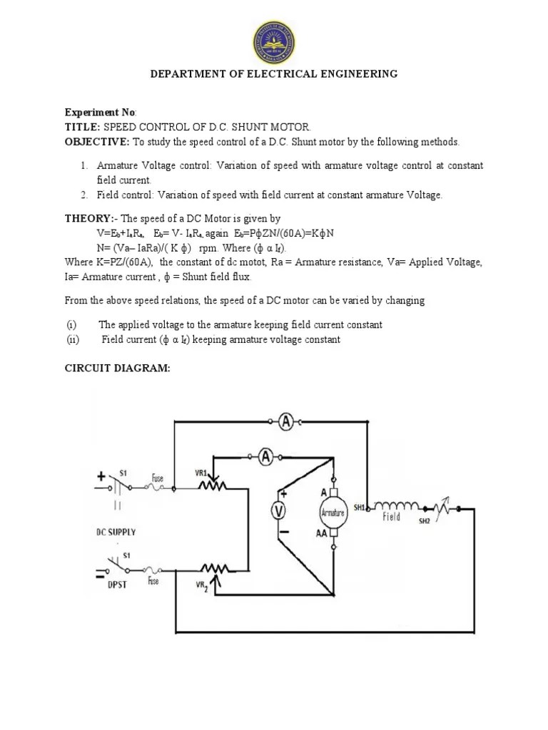 Speed control of DC shunt motor PDF