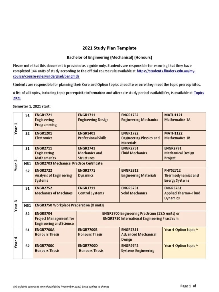 Study Plan Template 24 PDF Engineering Mechanical Engineering