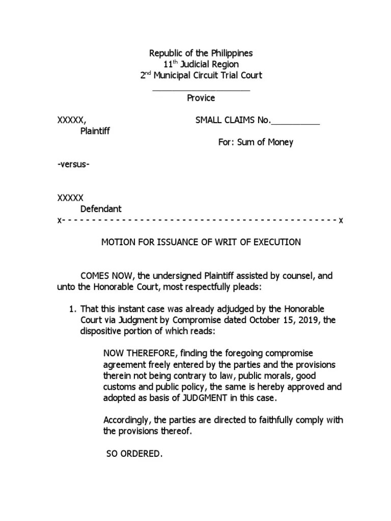 Motion For Writ of Execution SCRIBD PDF