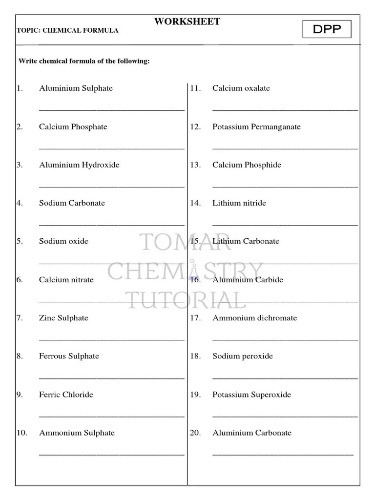 Chemical Formula WorkSheet | PDF