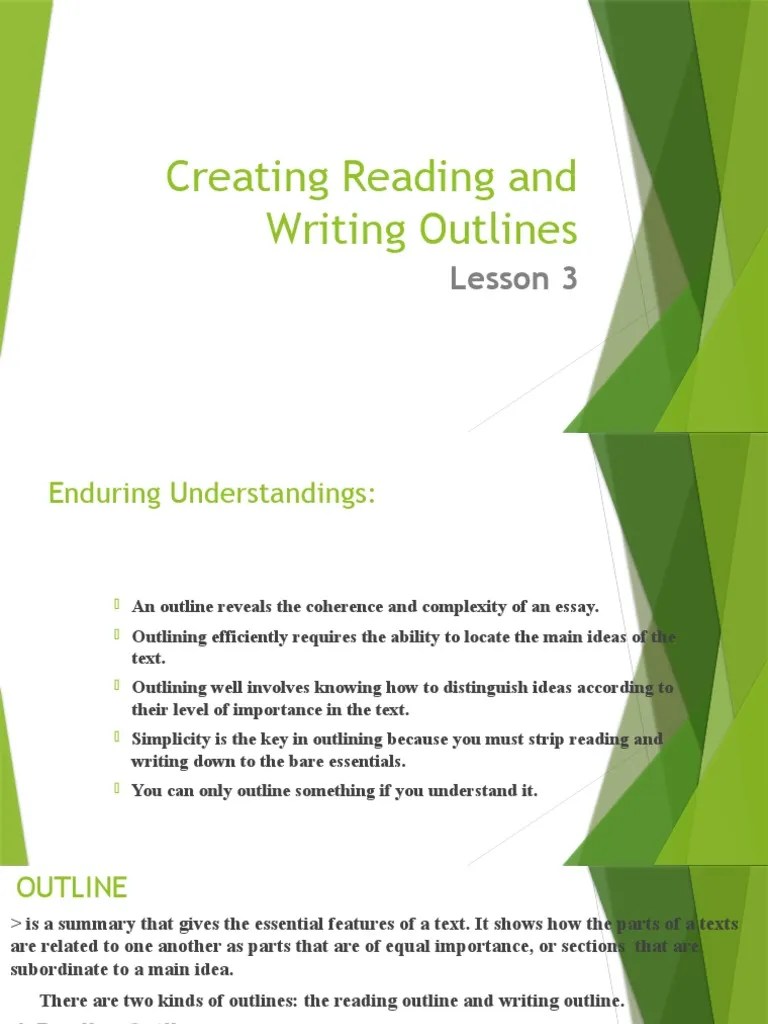 Creating Reading and Writing Outlines PDF