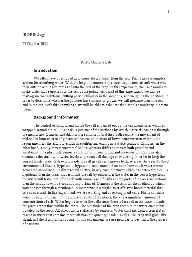 Potato Osmosis Lab Report PDF
