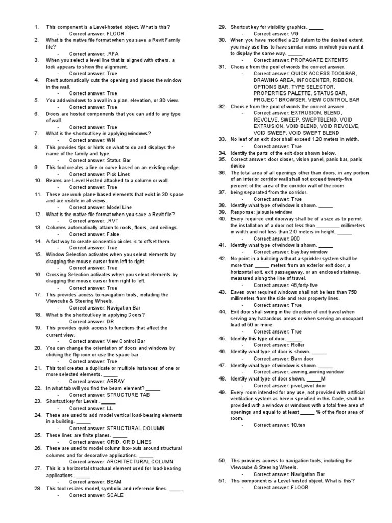 Revit Architectural Design and Building Code Exam Practice Questions