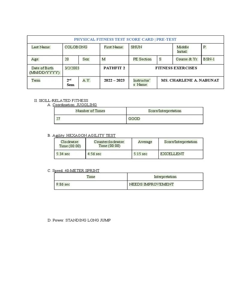 PFT Score Card (Part 2) PDF