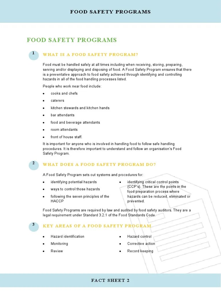 Fact Sheet 2 Food Safety Programs PDF Food Safety Foodborne Illness