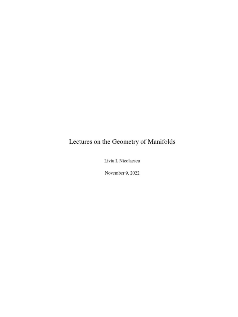 Lecture On The Geometry of Manifolds PDF Differential Geometry