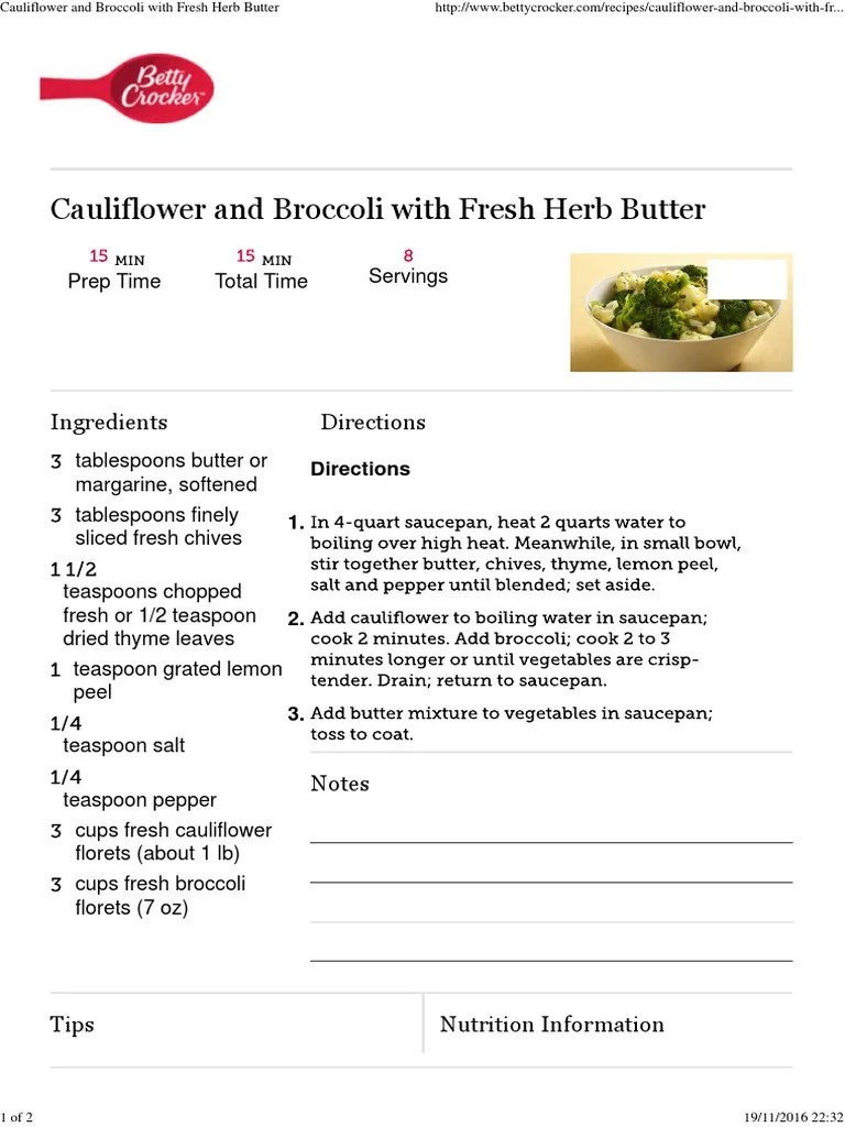Cauliflower and Broccoli With Fresh Herb Butter PDF