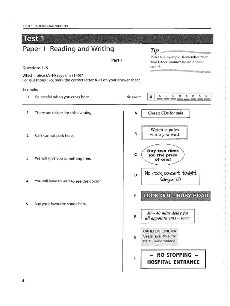 Ket Reading Writing 1 PDF