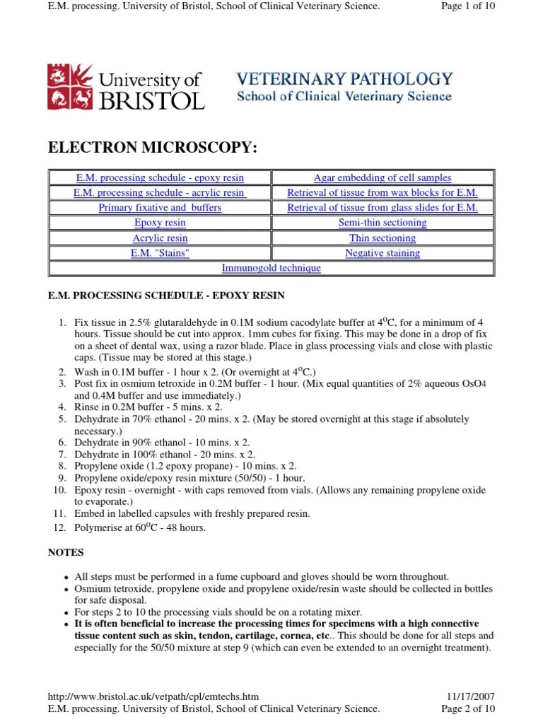 Electron Microscopy Specimen Preparation Staining Fixation (Histology)