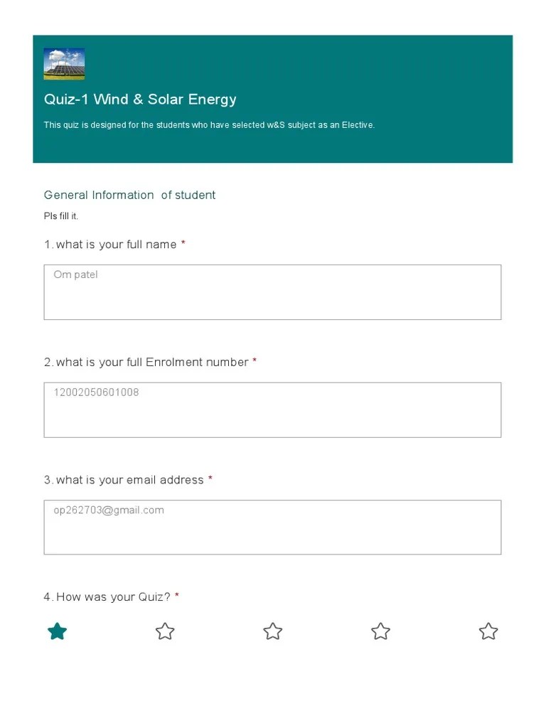 Quiz-1 Wind & Solar Energy | PDF