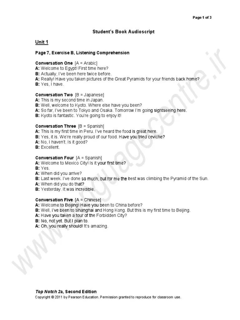 Top Notch 2a Student Book Script PDF