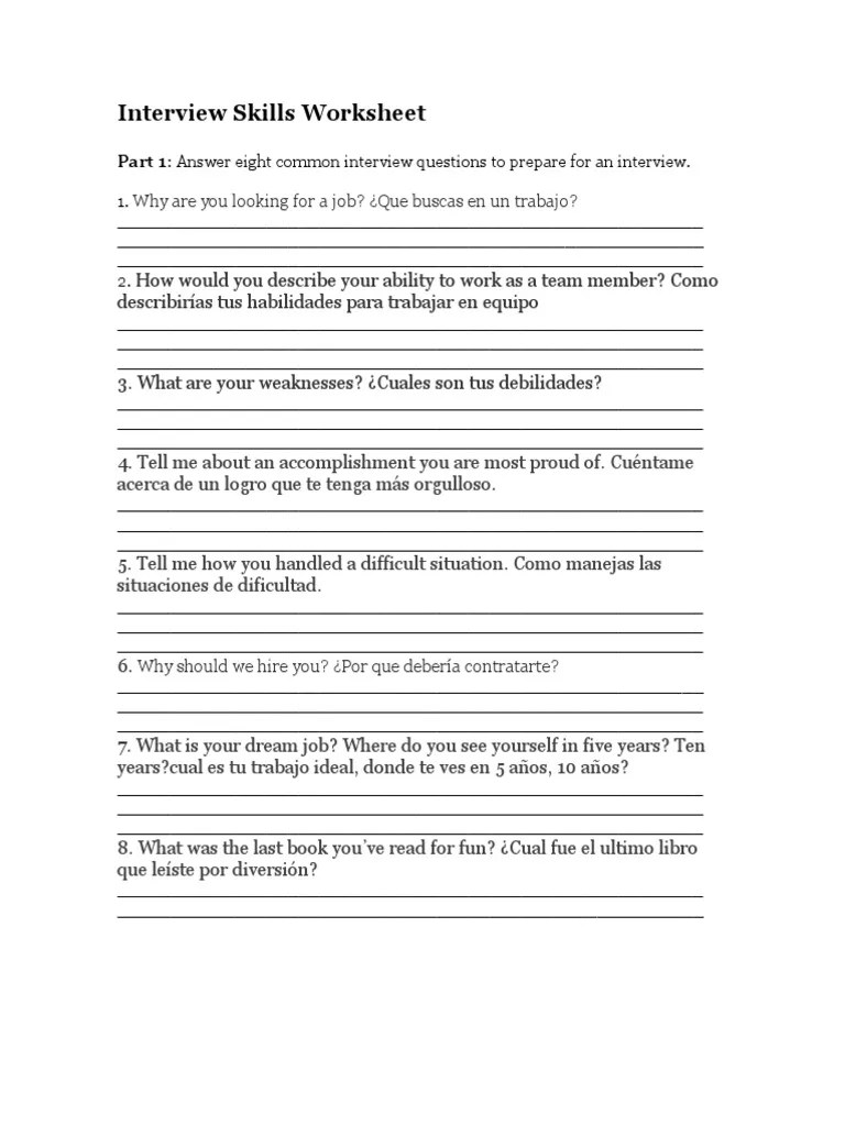 Interview Skills Worksheet PDF