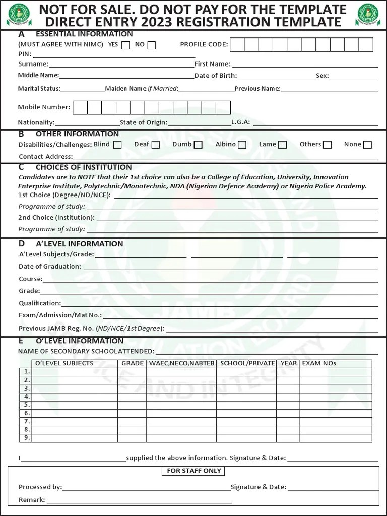 Jamb 2023 de Template PDF