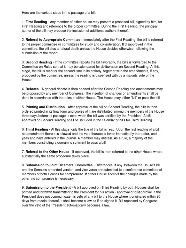 Here Are the Various Steps in the Passage of a Bill United States