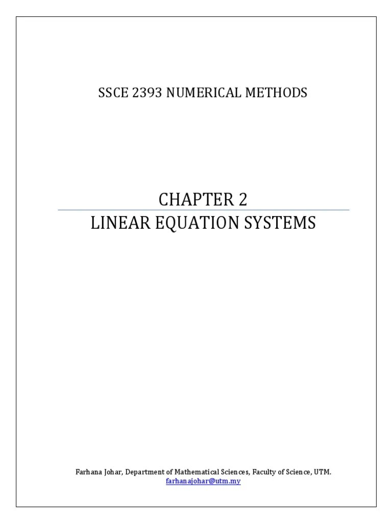 Chapter 2 Linear Equation System PDF System Of Linear Equations