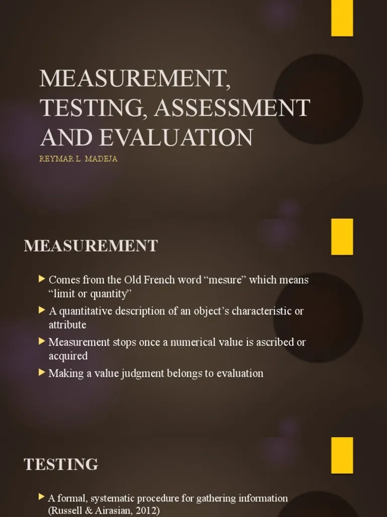 Measurement, Testing, Assessment and Evaluation PDF Educational