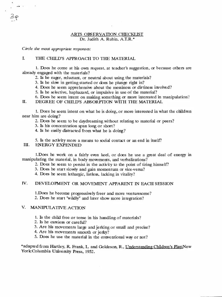 Rubin Art Observation Checklist PDF