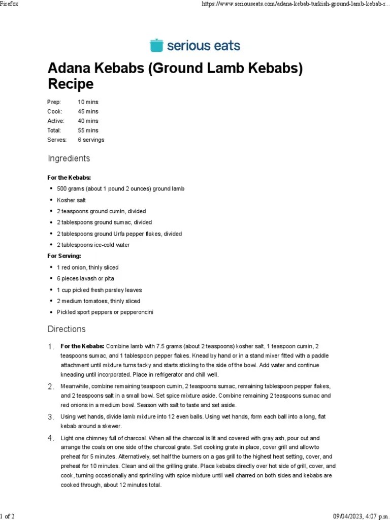 adanakebabturkishgroundlambkebabrecipe PDF Kebab Grilling