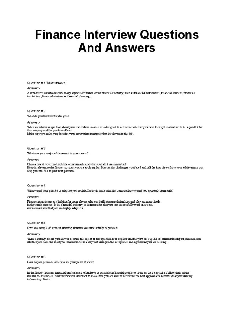 Finance Interview Questions And Answers | PDF