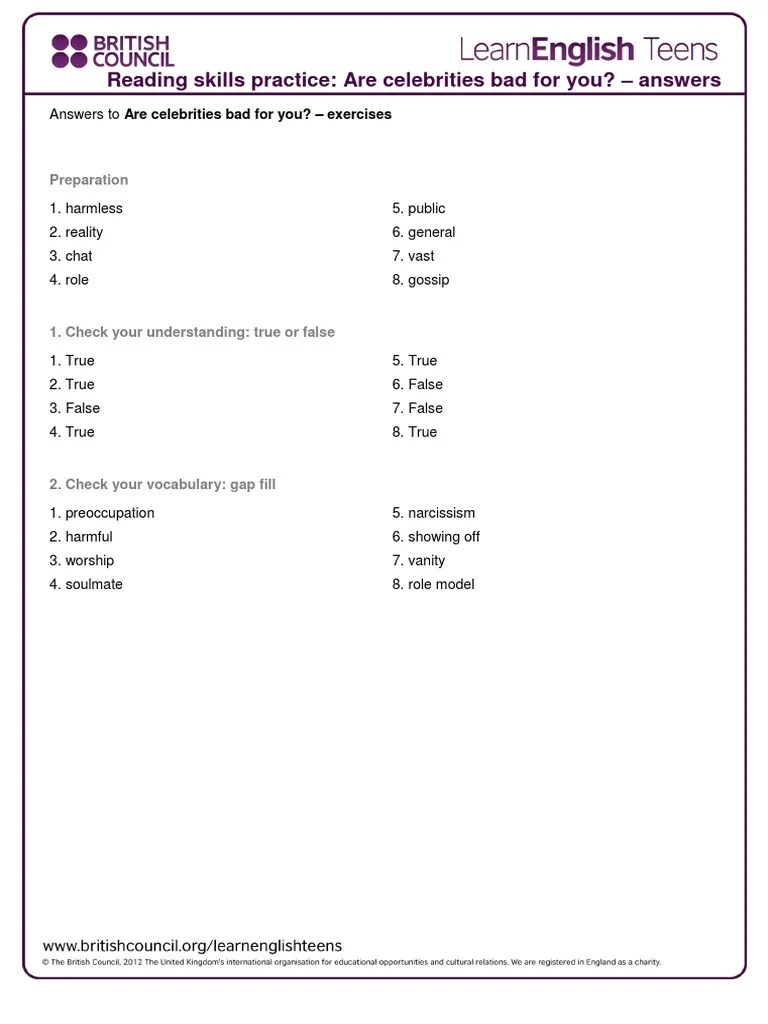 Are Celebrities Bad For You Answers PDF