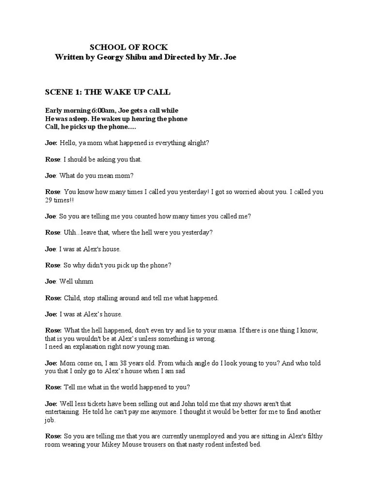 school of rock back up script PDF