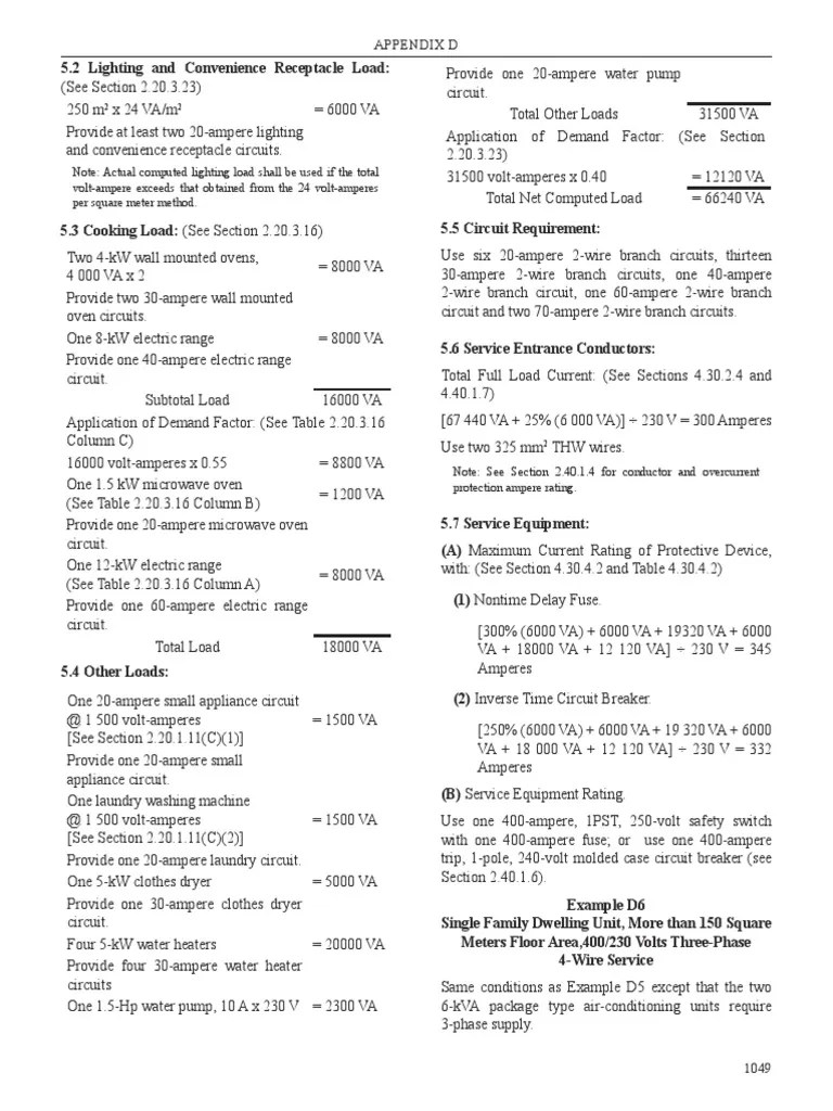 Load Calculation and Circuit Requirements for a SingleFamily Dwelling