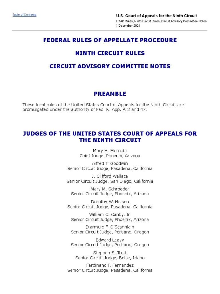 Federal Rules of Appellate Procedure, Ninth Circuit Rules, Circuit