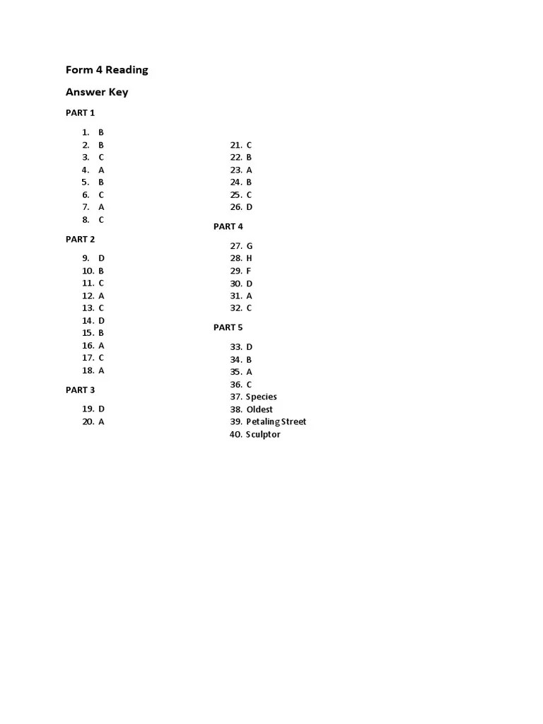F4 (Reading) Answer Key | PDF