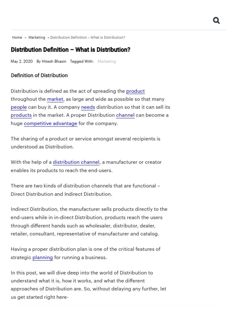 Distribution Definition What Is Distribution Marketing91 PDF