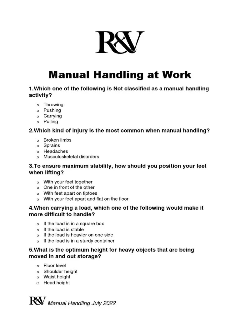 Manual Handling Quiz PDF | PDF