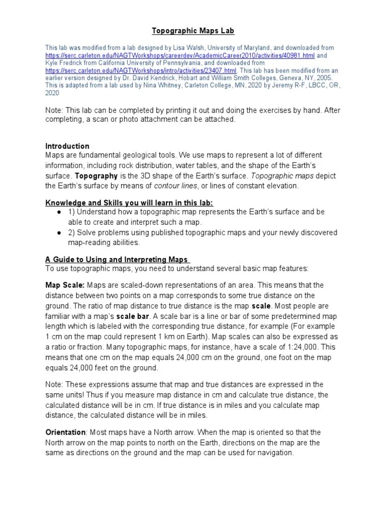 Topographic Maps Lab PDF Contour Line Map