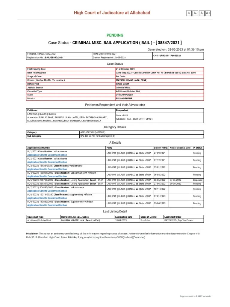 Case Status Search by Case Filing Number PDF Bail Public Sphere