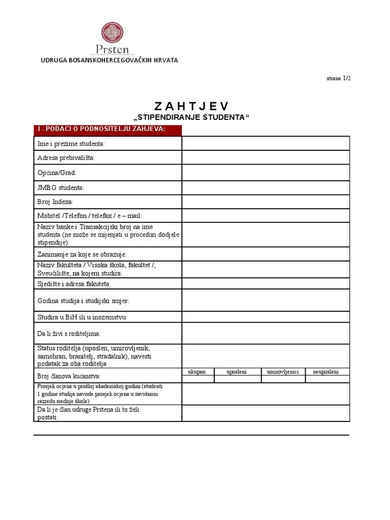 Prijavni Obrazac PDF