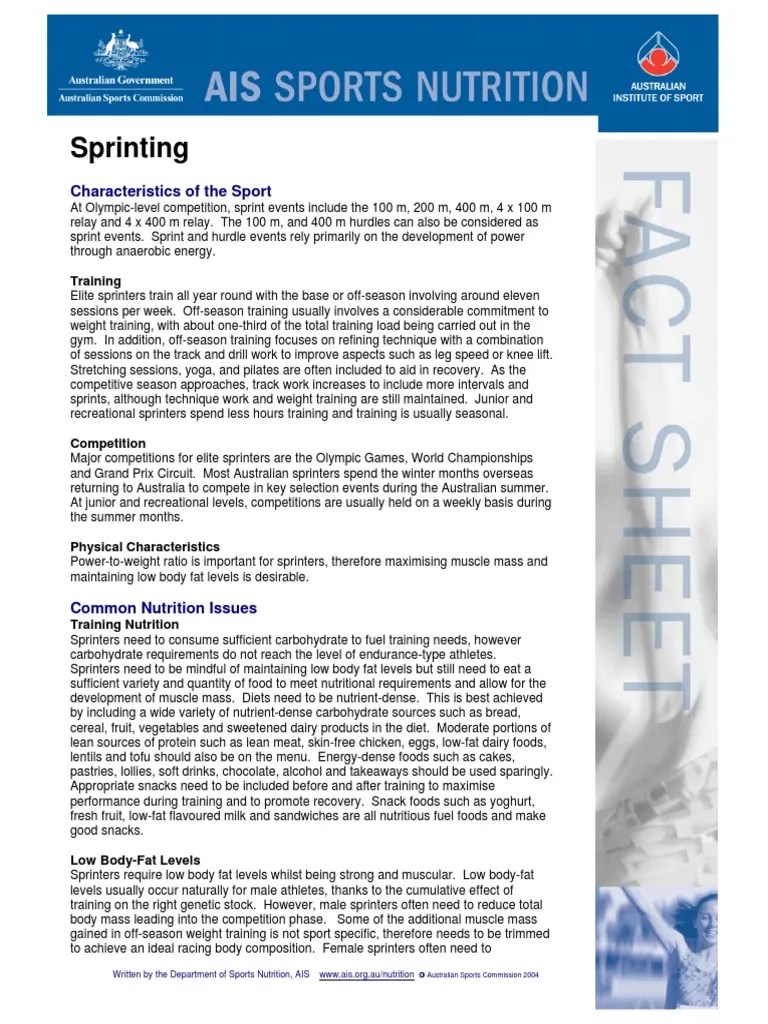 Sports Nutrition For Sprinters PDF Meal Dieting