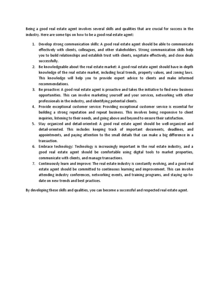 Be A Good Real Estate Agent PDF