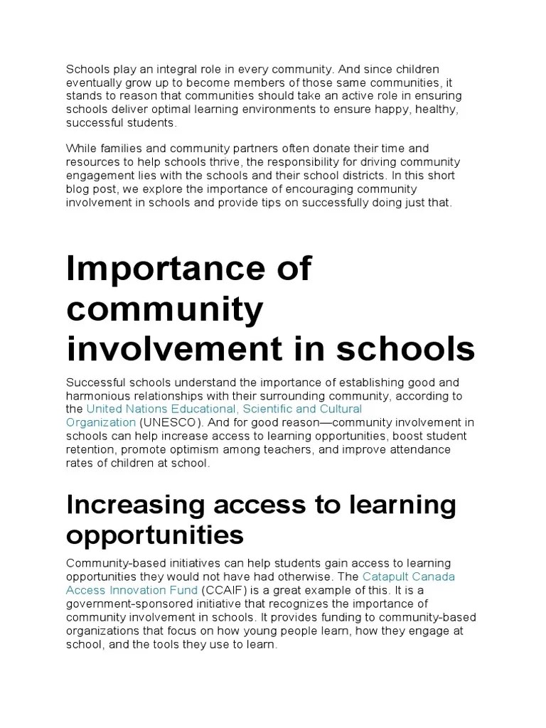 Importance of Community Involvement in Schools Increasing Access To