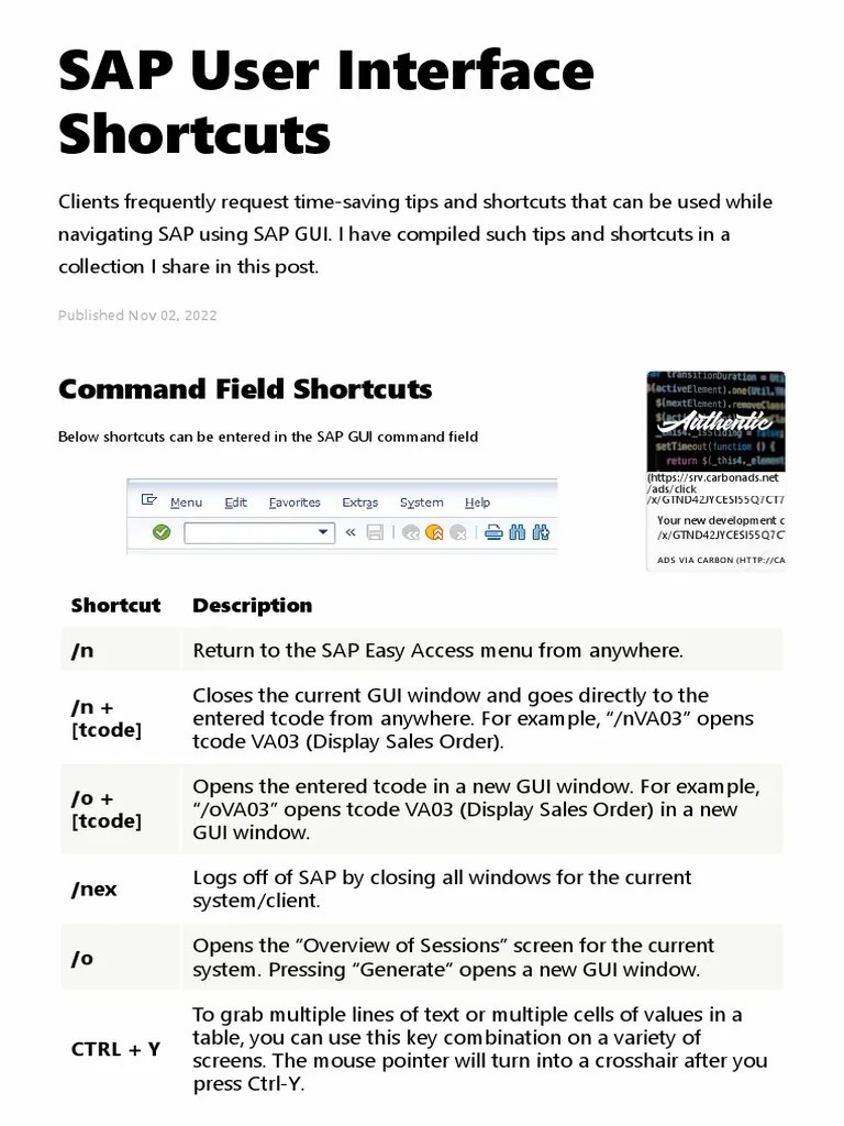 SAP User Interface Shortcuts PDF Keyboard Shortcut Graphical User