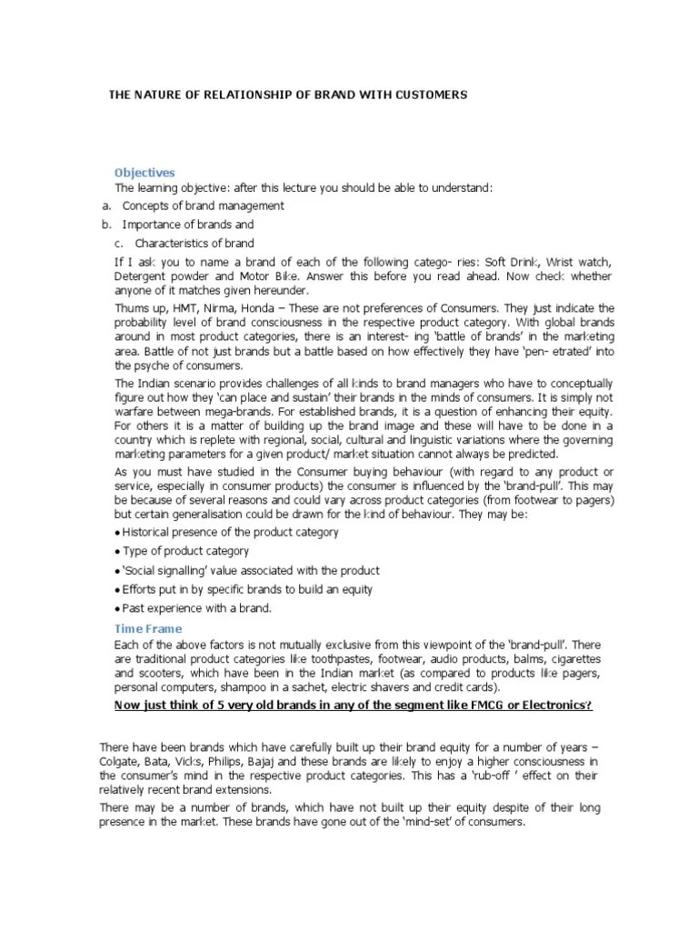 The Nature of Relationship of Brand With Customers PDF Brand