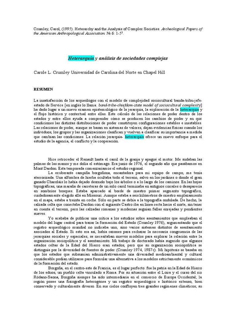 Crumley 1995 PDF Sociedad Estratificación social
