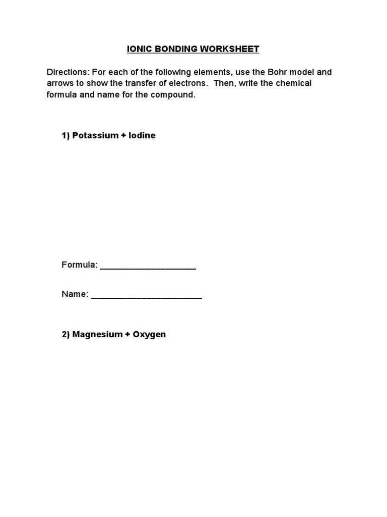 Ionic Bonding Worksheet PDF