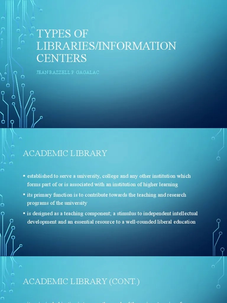 Types of Libraries PDF Libraries School Library