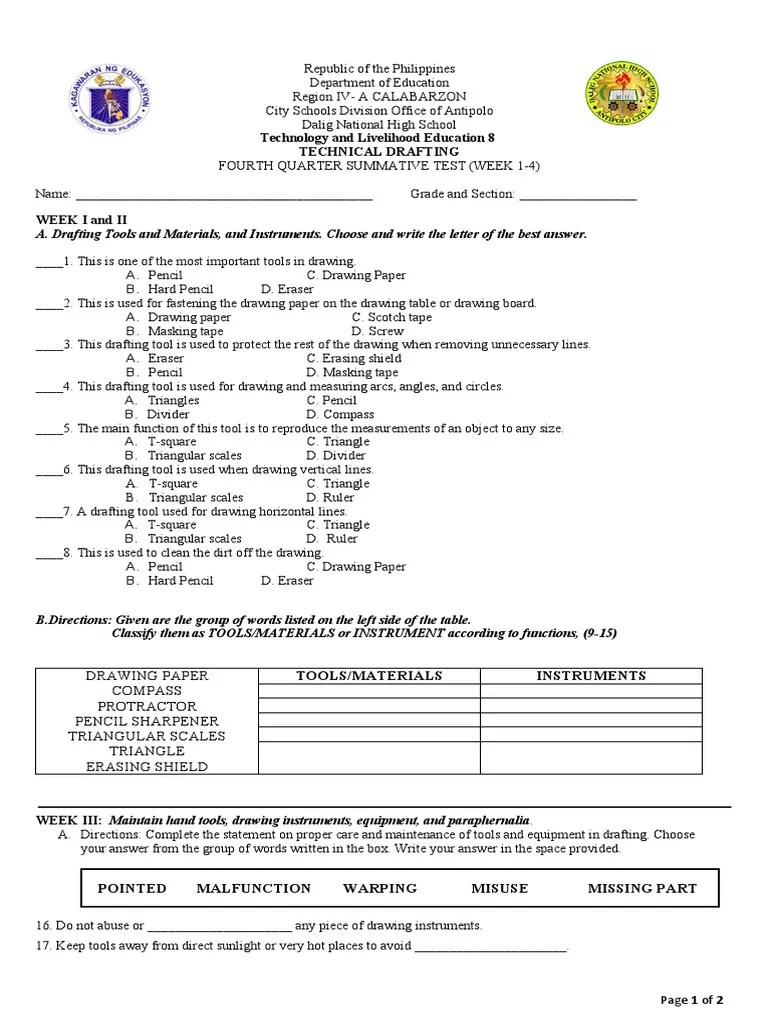 Drafting Summative Test 1 PDF Triangle Pencil