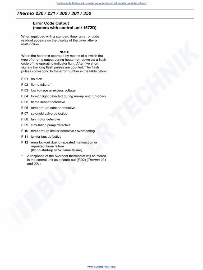Webasto Heater Thermo 230-300-350 Fault Codes | PDF